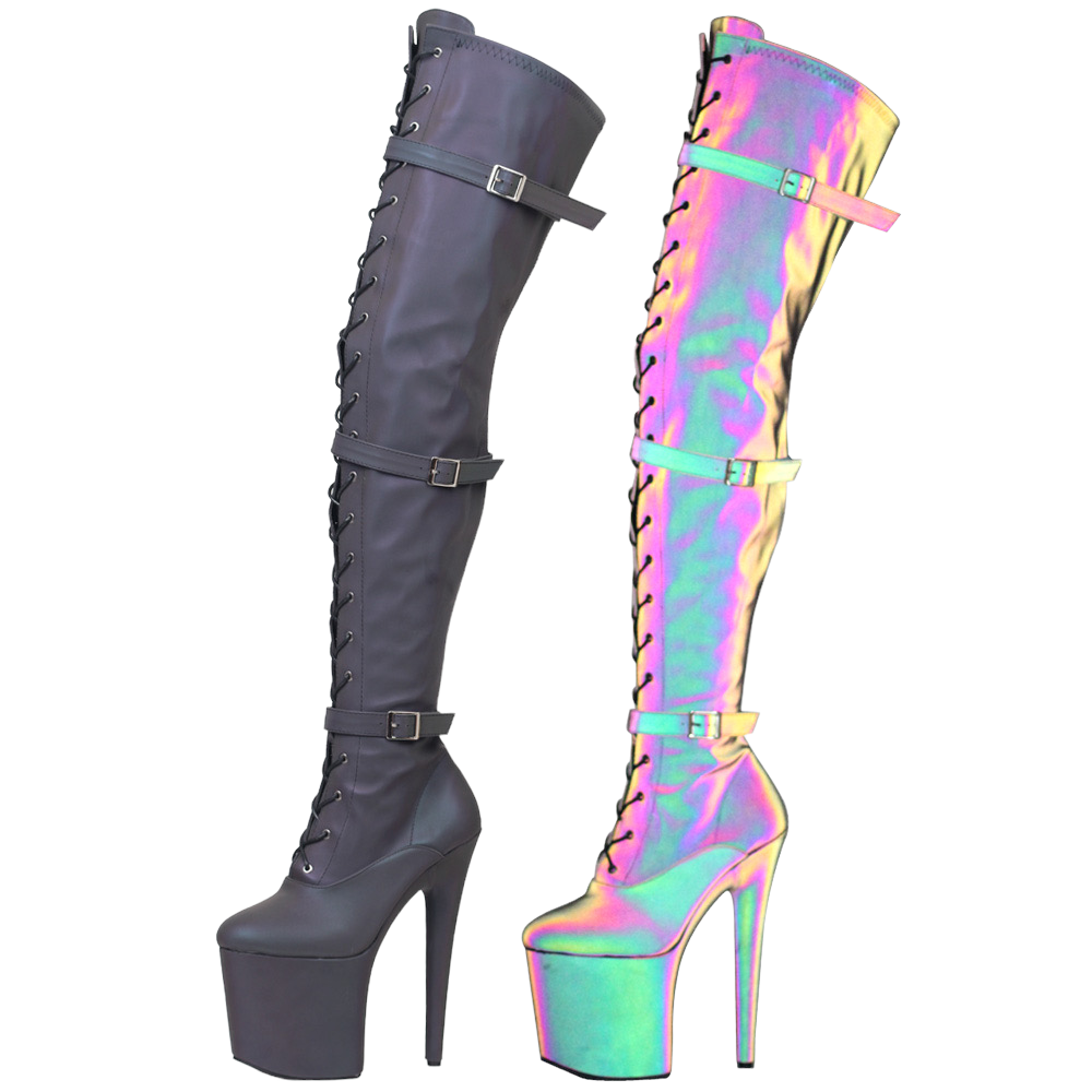 Holographic thigh high shop boots